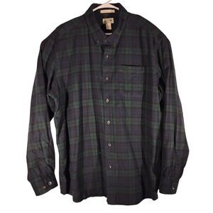L.L. Bean flannel shirt mens 2XL XXL blue green plaid traditional fit 228061